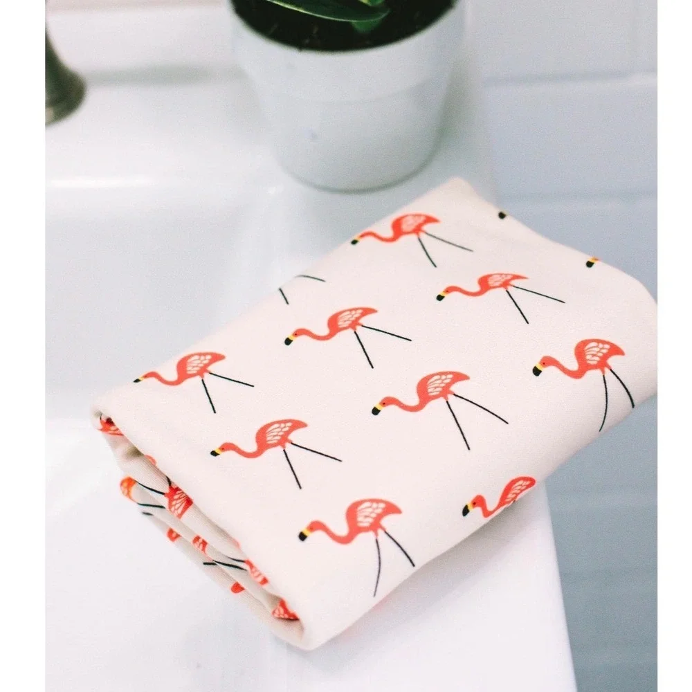 Sunrise Bliss Organic Cotton Hair Towel Wrap Flamingo Print Made in USA Cream